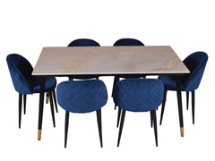 Zahra marble dining table 6 seater Set In Noel Chairs