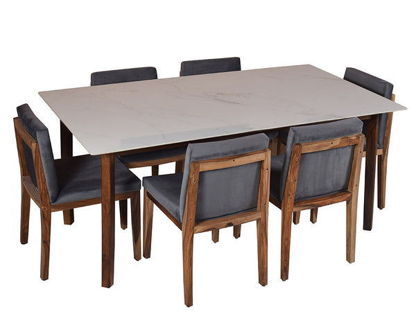 Ryan marble dining table 6 seater Set In Galaxy Chairs