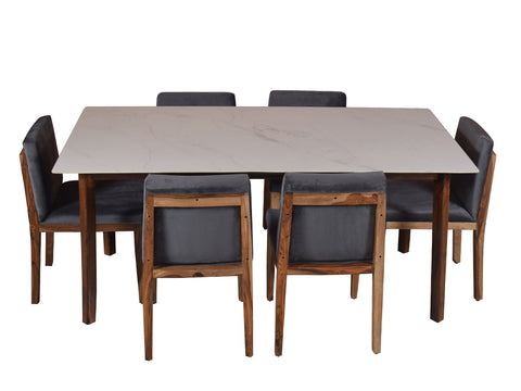 Ryan marble dining table 6 seater Set In Galaxy Chairs