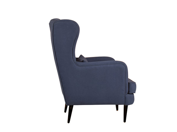 Riley Wing Chair in Blue Cotton Fabric
