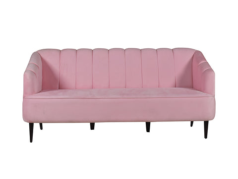 Nelio Three Seater Sofa in Baby Pink Velvet Fabric