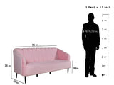 Nelio Three Seater Sofa in Baby Pink Velvet Fabric