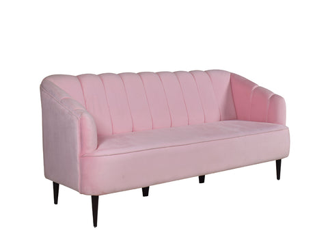 Nelio Three Seater Sofa in Baby Pink Velvet Fabric