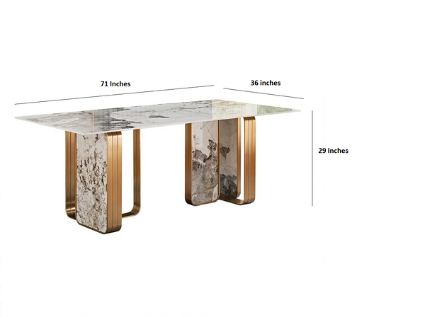 Glitsin Six Seater Marble Dining Table With Gold Finish