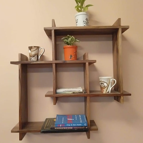 Zion wall - mounted Bookshelf Display Cabinet in Sheesham Wood