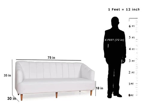 Nelio Three Seater Sofa in Cream Color Leatherette