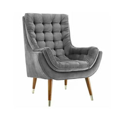 Valencia Tufted Wing Chair in Grey Velvet Fabric