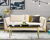 Dinzo Sofa With Front & Side Frames In Beige Velvet Fabric