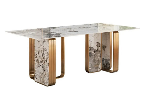 Glitsin Six Seater Marble Dining Table With Gold Finish