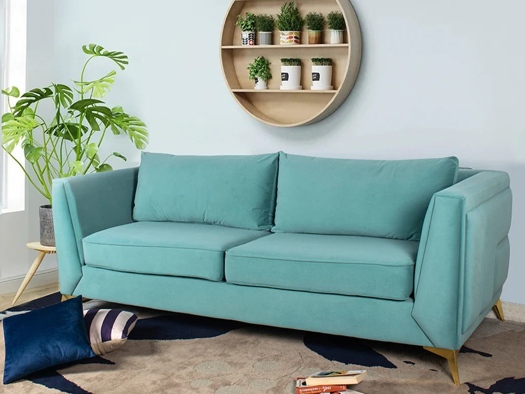Dinzo 3+2 Sofa In Sea Green Velvet Fabric (Without Frame)