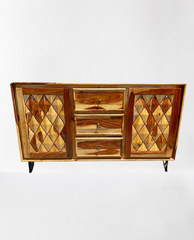 Catherine Rustic Solid Wood Sideboard In Teak Finish With Metal Legs