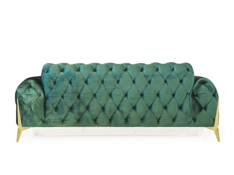 Karter Chesterfield 3 Seater Sofa With Golden Sword Legs Green Velvet Fabric