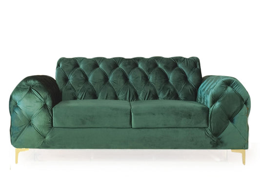 Karter Chesterfield 2 Seater Sofa In Green Velvet Fabric