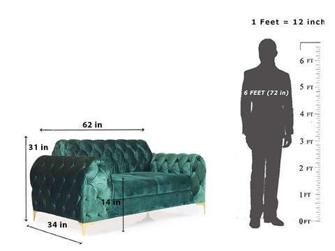 Karter Chesterfield 2 Seater Sofa In Green Velvet Fabric