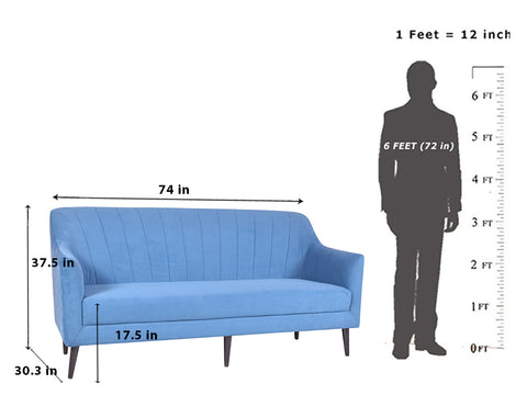 Lucas 3 Seater Sofa in Premium Blue Velvet Fabric