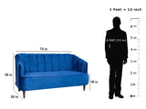 Nelio Three Seater Sofa in Blue Velvet Fabric