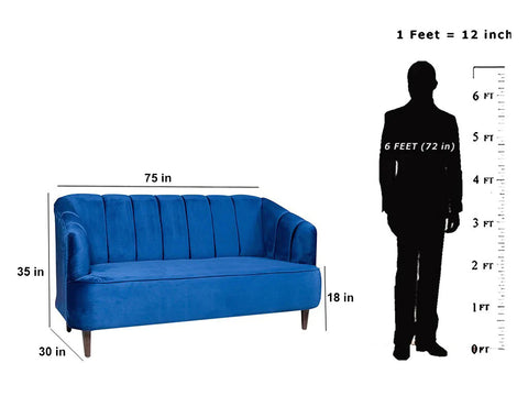 Nelio Three Seater Sofa in Blue Velvet Fabric
