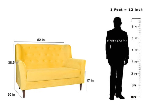 Frida Loveseat 2 Seater Sofa In Yellow Velvet Fabric