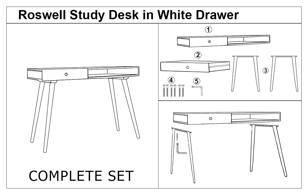 Roswell Study Desk In Teak Finish & White Drawer