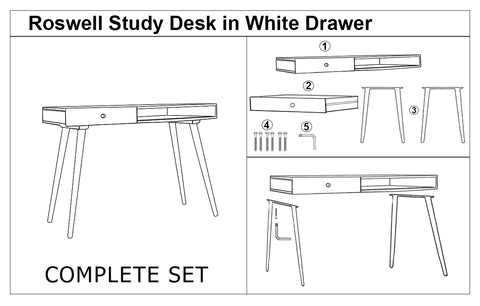 Roswell Study Desk In Teak Finish & White Drawer