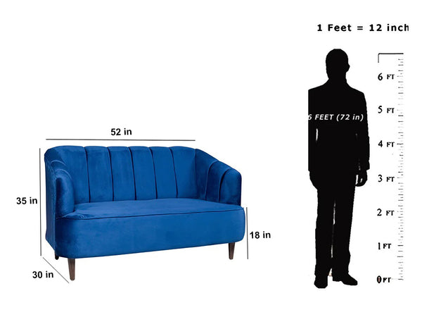 Nelio Two Seater Sofa in Blue Velvet Fabric