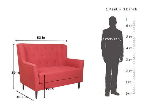 Frida Loveseat 2 Seater Sofa In Red Cotton Fabric