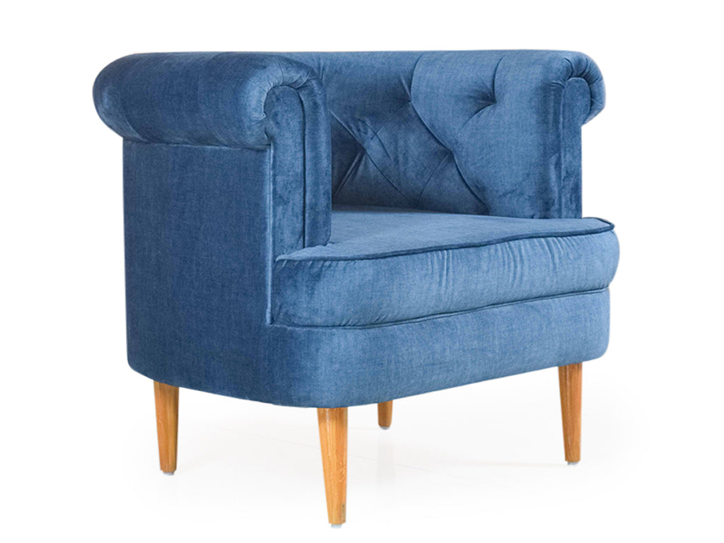 Bardot Lounge Chair In Premium Blue Velvet Fabric