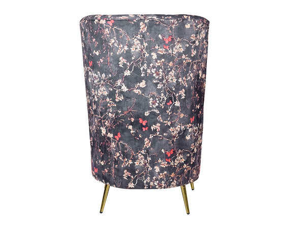 Titus Beauty High Back Wing Chair Premium Suede Floral Fabric