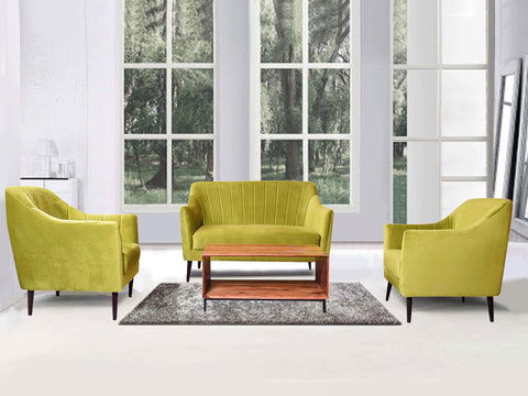 Lucas 2+1+1 Sofa Set In Green Velvet Fabric