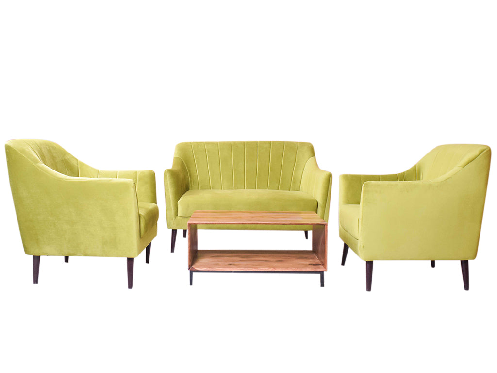 Lucas 2+1+1 Sofa Set In Green Velvet Fabric
