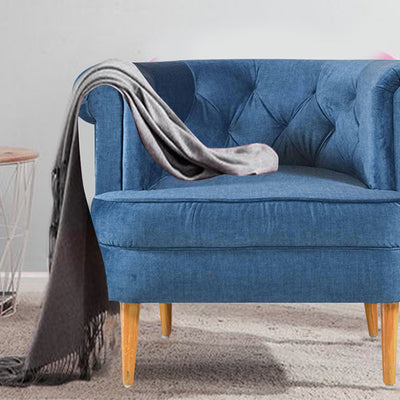 Bardot Lounge Chair In Premium Blue Velvet Fabric