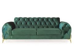 Karter Chesterfield 3 Seater Sofa With Golden Sword Legs Green Velvet Fabric