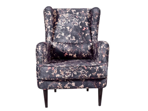 Genoa Wing Chair In Premium Suede Floral Fabric
