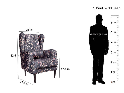 Genoa Wing Chair In Premium Suede Floral Fabric