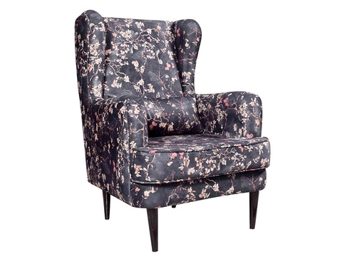 Genoa Wing Chair In Premium Suede Floral Fabric