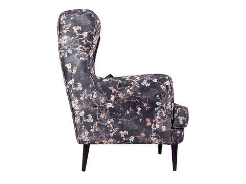 Genoa Wing Chair In Premium Suede Floral Fabric