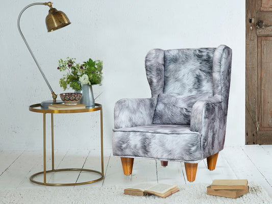 Genoa mini Wing Chair In Premium Suede Grey Fabric