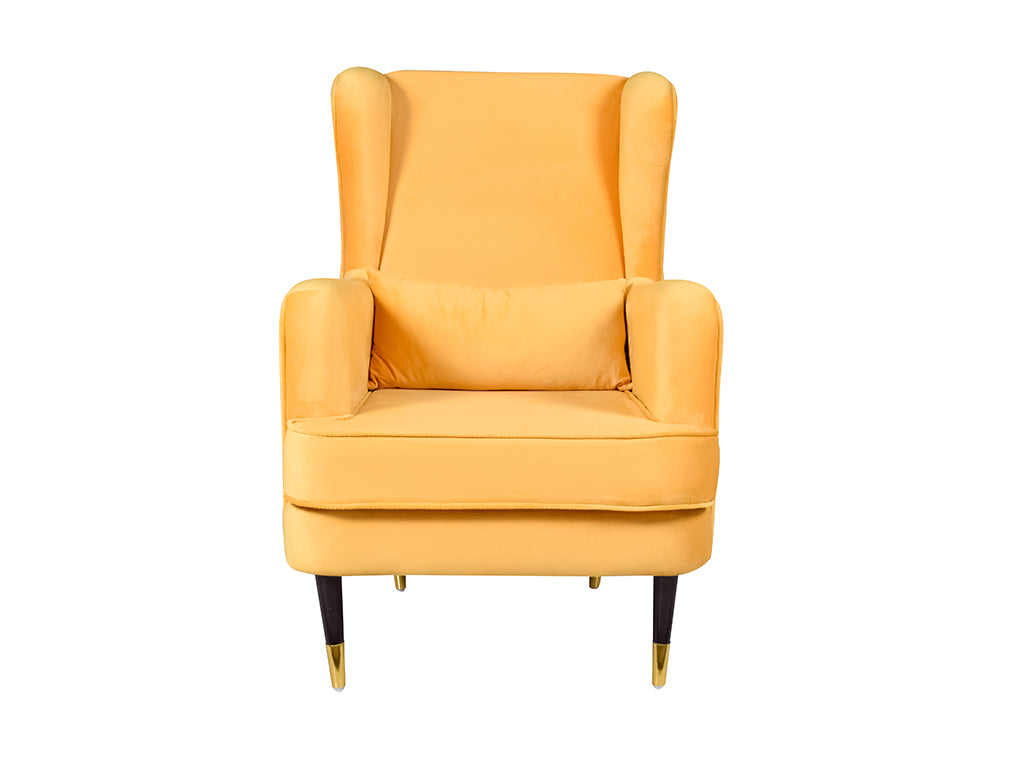 Genoa Wing Chair in Yellow Velvet Fabric