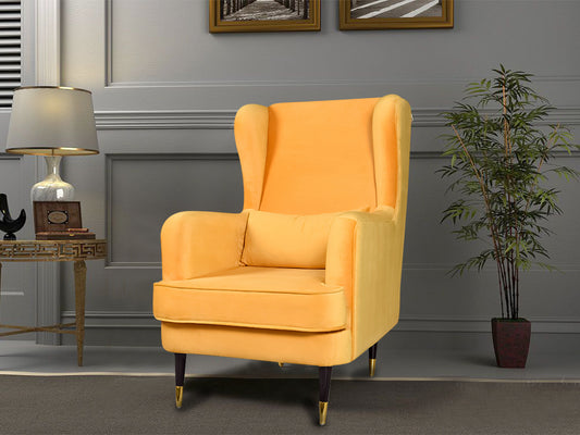 Genoa Wing Chair in Yellow Velvet Fabric