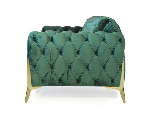 Karter Chesterfield 3 Seater Sofa With Golden Sword Legs Green Velvet Fabric