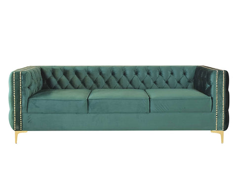 Noah Three Seater Sofa In Green Premium Velvet Fabric