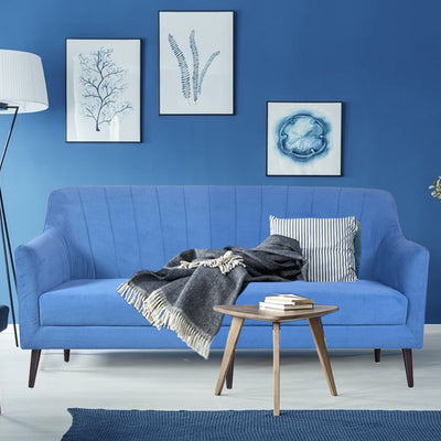 Lucas 3 Seater Sofa in Premium Blue Velvet Fabric