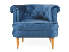 Bardot Lounge Chair In Premium Blue Velvet Fabric