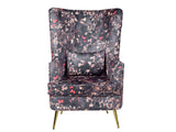 Titus Beauty High Back Wing Chair Premium Suede Floral Fabric