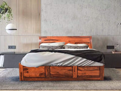 Hamilton King Size Bed With Pull Out Drawer Storage In Teak Finish