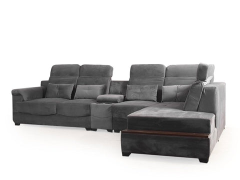 Lambert Sectional Home Theatre Sofa With Boosters in Luxe Grey Fabric