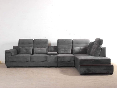 Lambert Sectional Home Theatre Sofa With Boosters in Luxe Grey Fabric