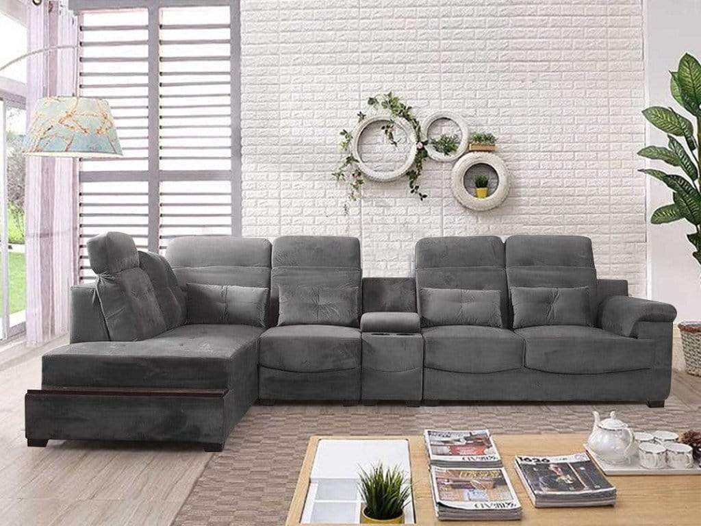 Lambert Sectional Home Theatre Sofa With Boosters in Luxe Grey