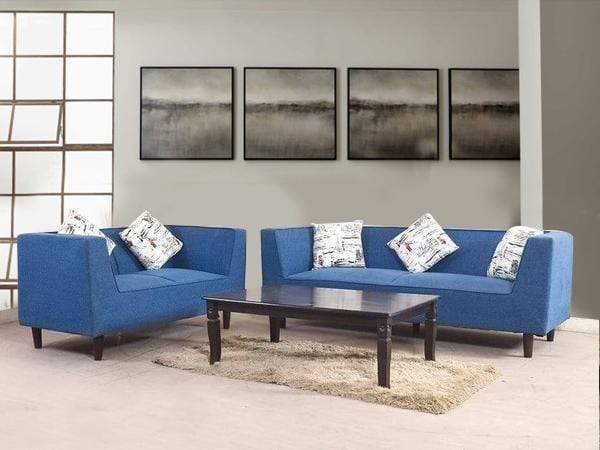 Liana 3+2 Sofa Set In Premium Blue Cotton Fabric - Main Image