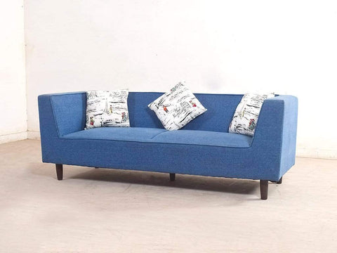Liana 3 Seater Sofa In Blue Cotton Fabric